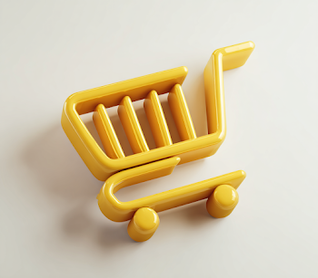 Cute Yellow Shopping Cart Icon in 3D