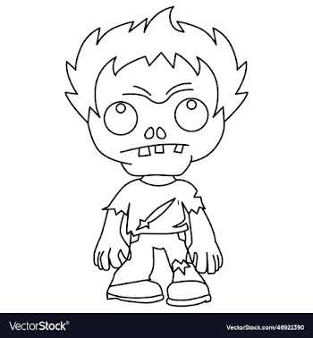 cute zombie set cartoon coloring page for