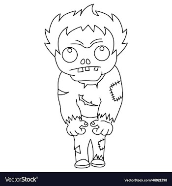 cute zombie set cartoon coloring page for