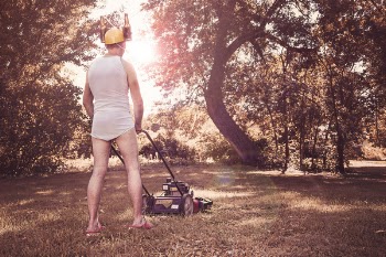 Cutting Grass in Underwear Free Photo 