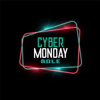 Cyber monday sale in neon frame style banner Free Vector