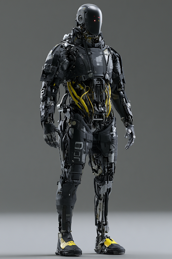 Cybernetic Figure in Tech-Noir Setting