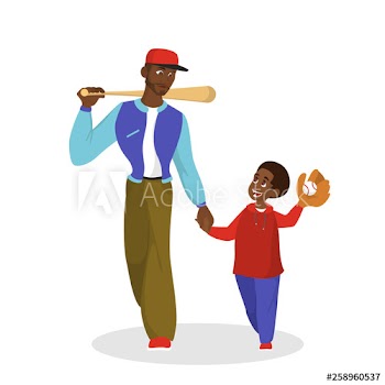 Dad and son play baseball