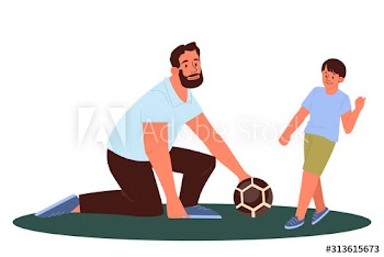 Dad and son play with a ball