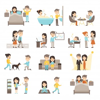 Daily routine people set Free Vector