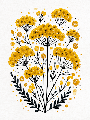 Dainty Yellow Scandinavian Folk Art Flowers Clipart