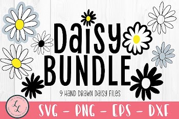 Daisy Flower Bundle - 9 Hand drawn flowers SVG png eps dxf