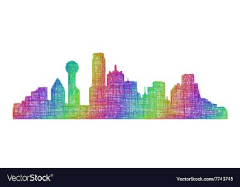 Dallas skyline silhouette - multicolor line art vector image