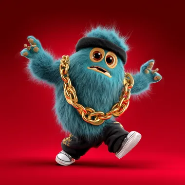 Dancing Blue Monster in Rapper Attire Dancing Blue Monster in Rapper Attire