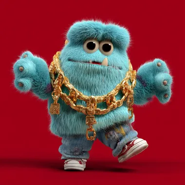 Dancing Blue Monster in Rapper Clothes Dancing Blue Monster in Rapper Clothes