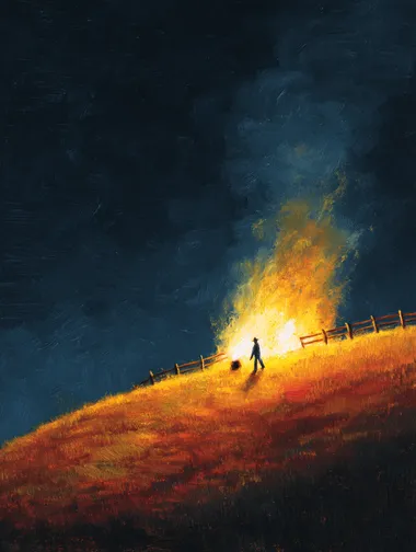 Dancing Flames: A Nighttime Fire on Grassy Hill Dancing Flames: A Nighttime Fire on Grassy Hill