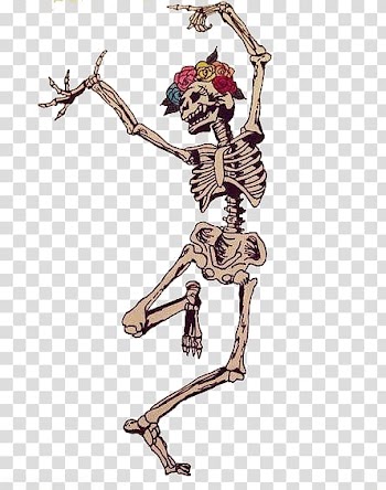 Dancing human skeleton illustration, Calavera Skeleton Day of the Dead Skull Dance, Happy skull hand painted supernatural transparent background PNG clipart