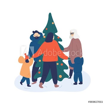 Dancing near Christmas tree vector illustration
