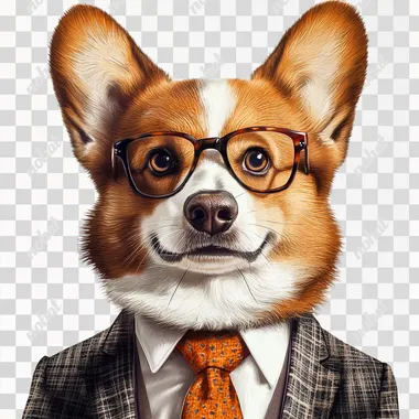 Dapper Corgi: A Stylish Pup in Tie and Glasses