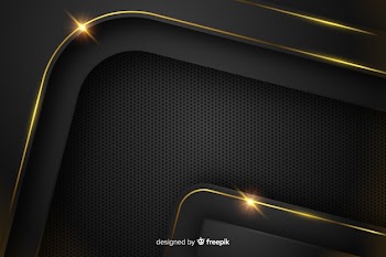 Dark background with golden abstract shapes Free Vector
