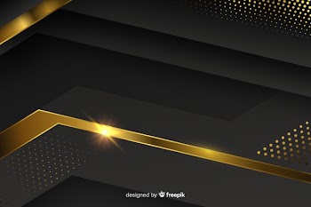Dark background with golden abstract shapes Free Vector
