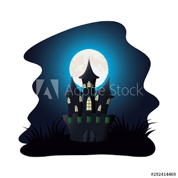 dark castle at night halloween icon