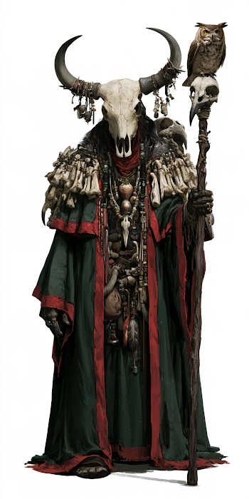 Dark Fantasy Halfling Shaman with Bone Mask and Owl