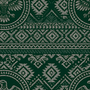 Dark Green Mexican Tribal Pattern with Stylized Bird Emblem