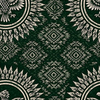 Dark Green Mexico Tribal Pattern with Bird Emblem