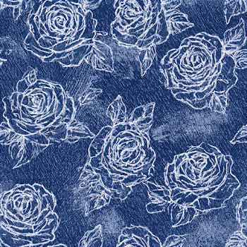 Dark Indigo Blue Denim with White Rose Embroidery
