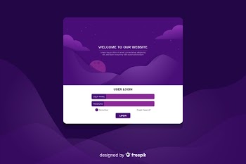 Dark purple log in landing page with clouds Free Vector