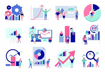 Data analytics diagrams graphic results presentation analysis tools techniques decision making flat icons collection isolated Free Vector