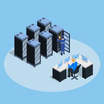 Data center isometric composition Free Vector