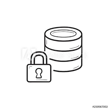 Database and padlock hand drawn outline doodle icon