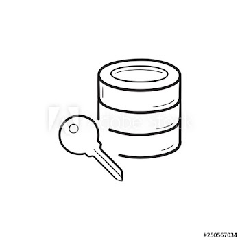 Database with key hand drawn outline doodle icon