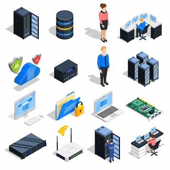 Datacenter elements icon set Free Vector
