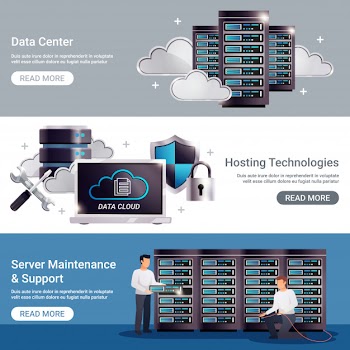 Datacenter horizontal banner set Free Vector