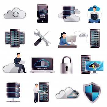 Datacenter hosting server cloud set Free Vector