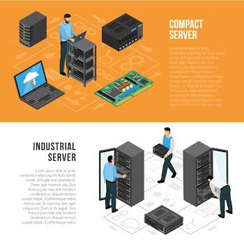Datacenter isometric horizontal banners template Free Vector