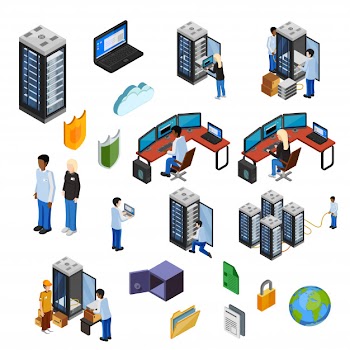 Datacenter isometric isolated icons set Free Vector
