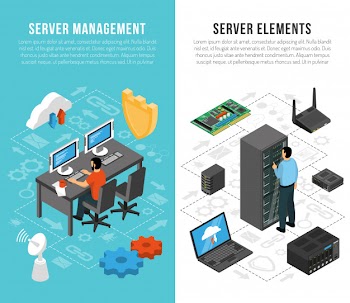 Datacenter isometric vertical banners template Free Vector