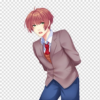 DDLC R All Character Sprites FREE TO USE, pink-haired male anime character transparent background PNG clipart