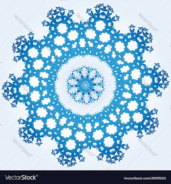 Decagonal blue and white snowflake on light blue vector image
