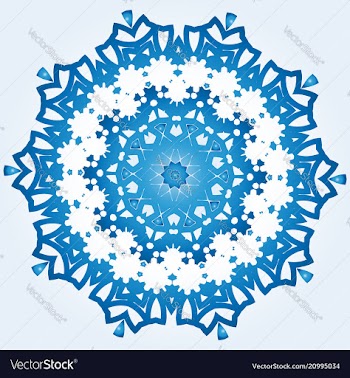 Decagonal blue and white snowflake on light blue vector image