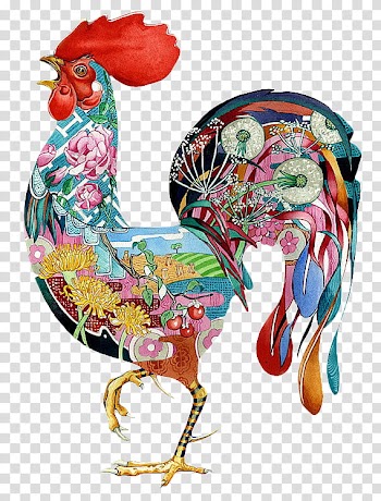 Deco Animals s, multicolored rooster form art transparent background PNG clipart