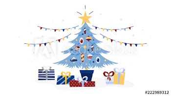 Decorated christmas tree with gifts under it