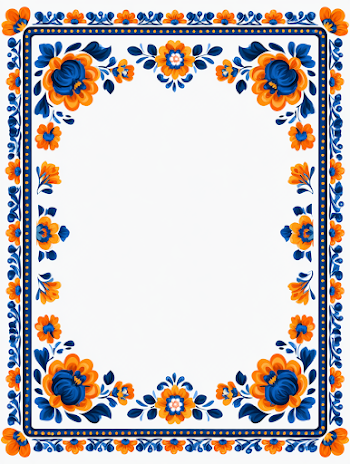 Decorative Blue and Orange Floral Border Frame