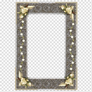 Decorative frames , rectangular gray border with flower accents transparent background PNG clipart