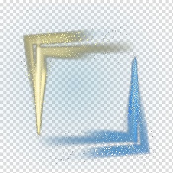 Decorative quicksand border material, blue and gold glitter frame transparent background PNG clipart