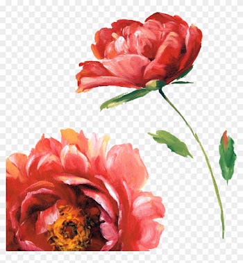Decoupage Flower, Flower Painting, Flower Painting - Red Flower Watercolor Transparent