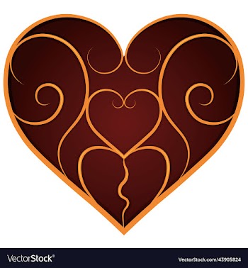 deep red glowing heart with golden pattern on