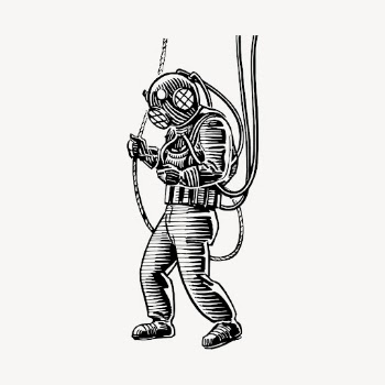 Deep sea diver clipart, vintage | Free Vector - rawpixel