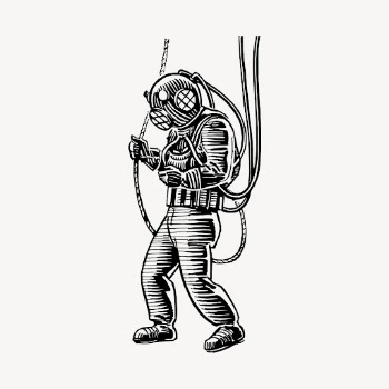 Deep sea diver drawing, vintage | Free PSD - rawpixel
