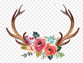 Deer Antler Flower Moose Clip Art - Antlers With Flowers Clipart