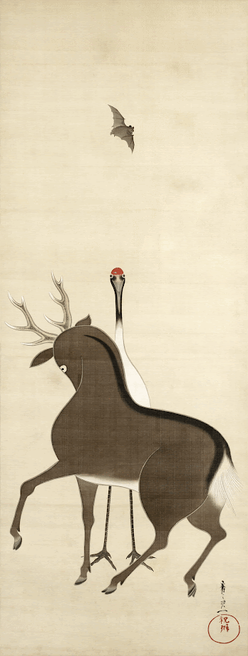 Deer, crane and bat (19th | Free Photo Illustration - rawpixel